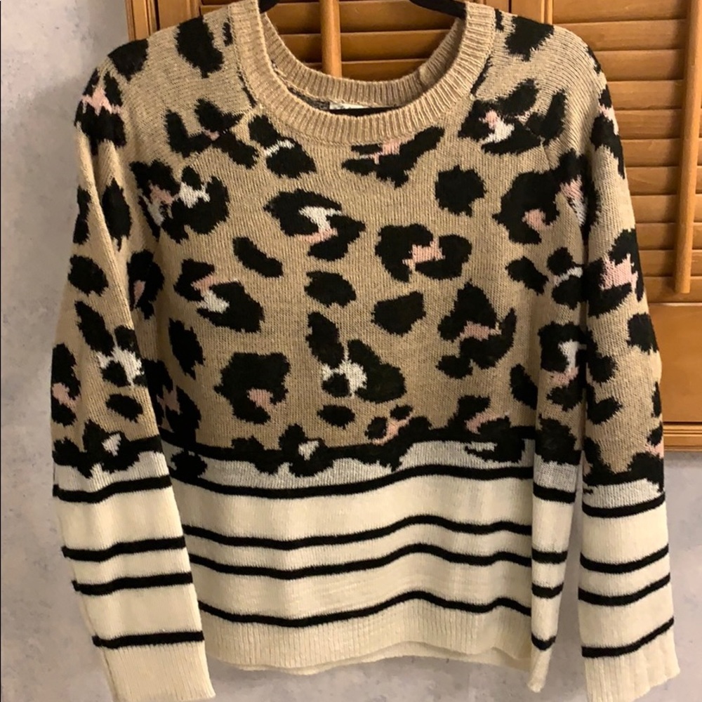 Cute Sweater with leopard and strips